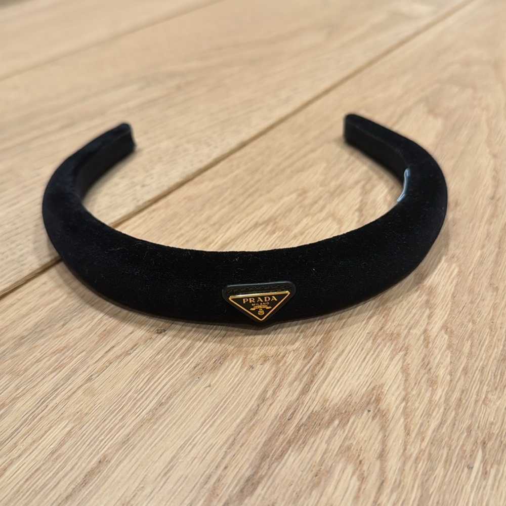 Prada Black Velvet Logo Headband